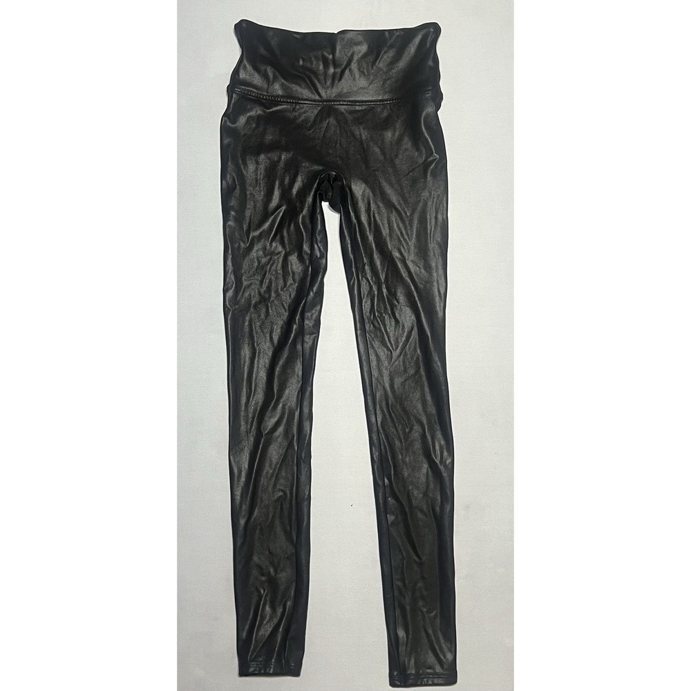 Spanx Leggings Women's Size S/P Black Faux Leather Mid Rise